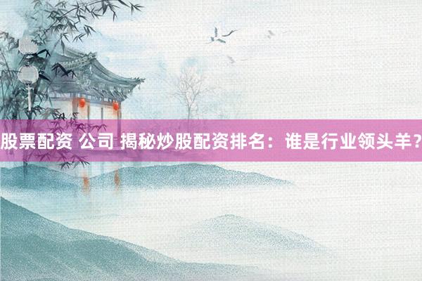 股票配资 公司 揭秘炒股配资排名：谁是行业领头羊？